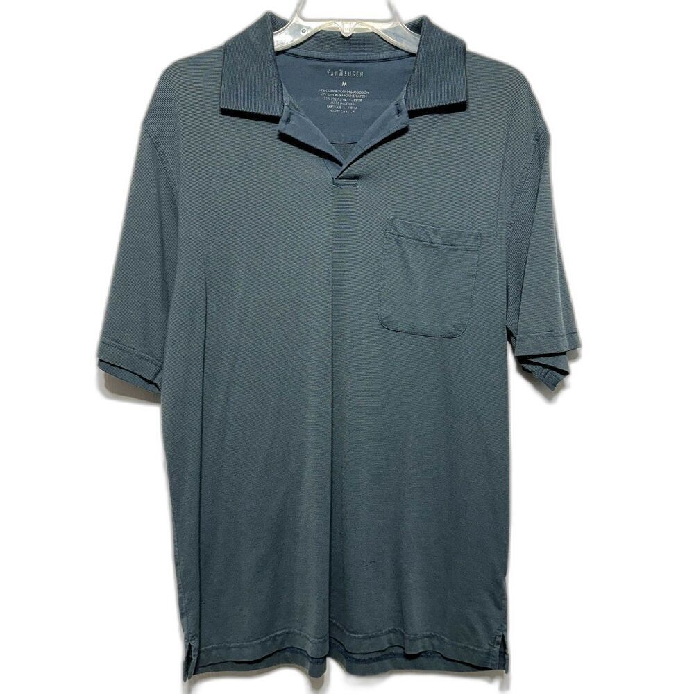 Van Heusen Polo Dark Teal Blue Short Sleeve Collared Shirt Top Mens size Medium